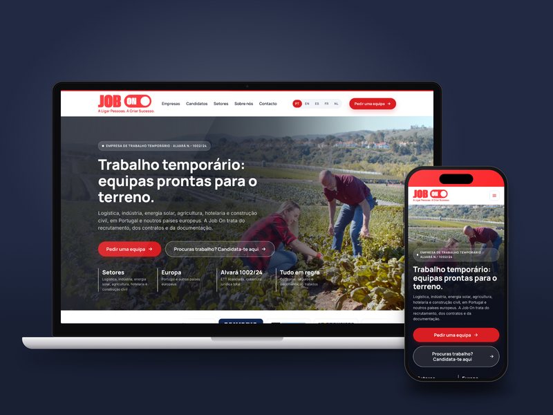 Website da Job On em computador e telemóvel